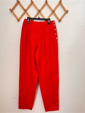 Vintage Liz Claiborne Bright Red Corduroy High-Waist Button Side Pants